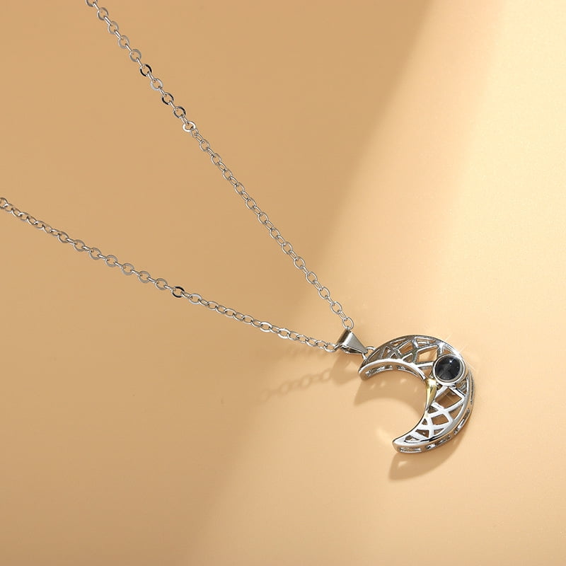 100 Language I ♥️ U Projection Sun & Moon Couple Necklace