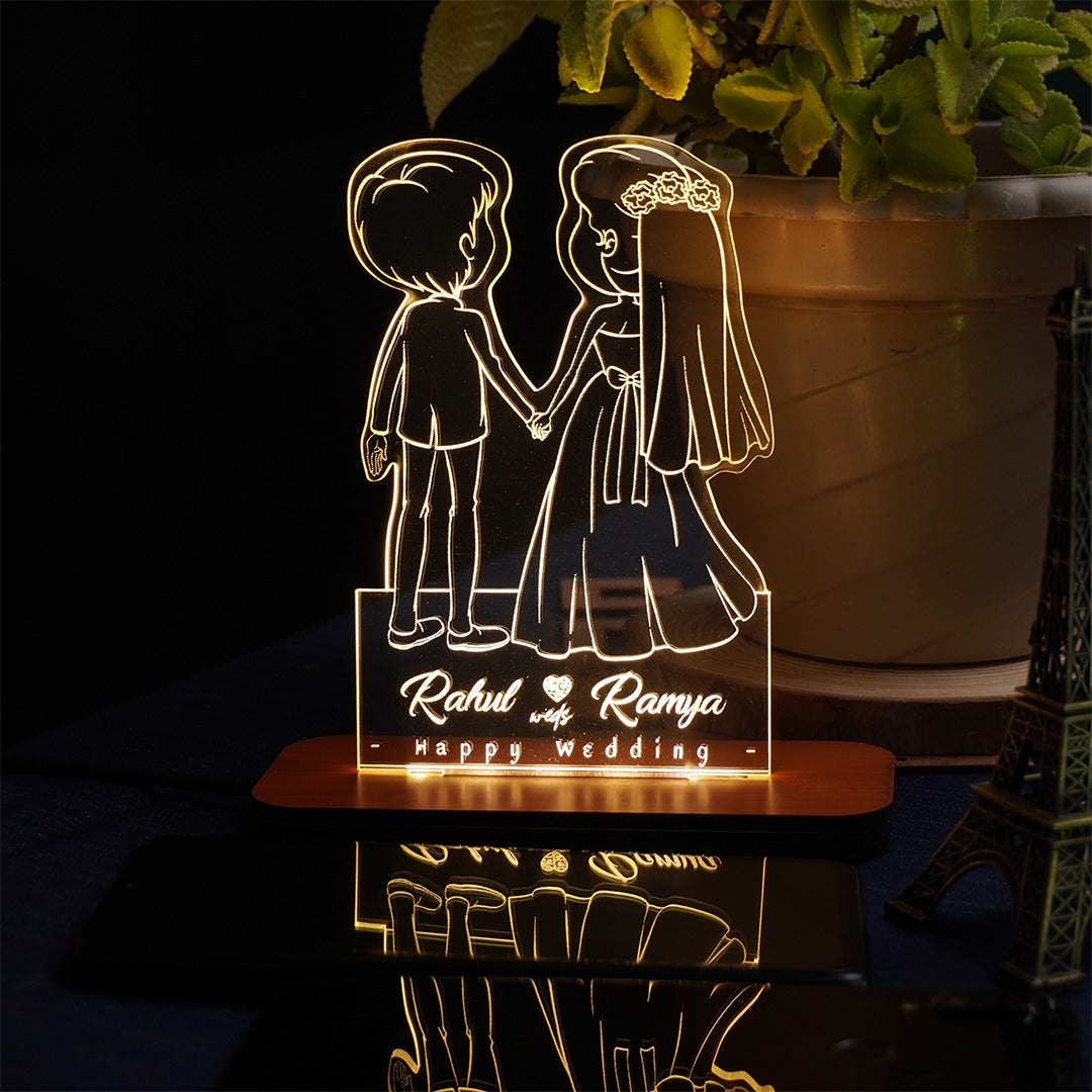 Romantic LED acrylic plaque with cute couple cartoon sketch design