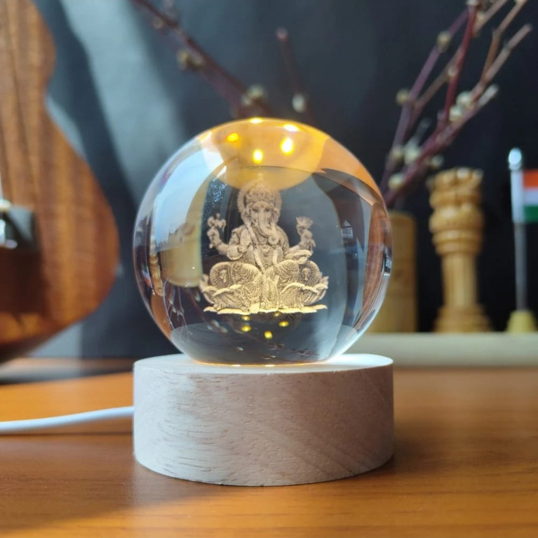 3D Lord Ganesha Crystal Ball Lamp