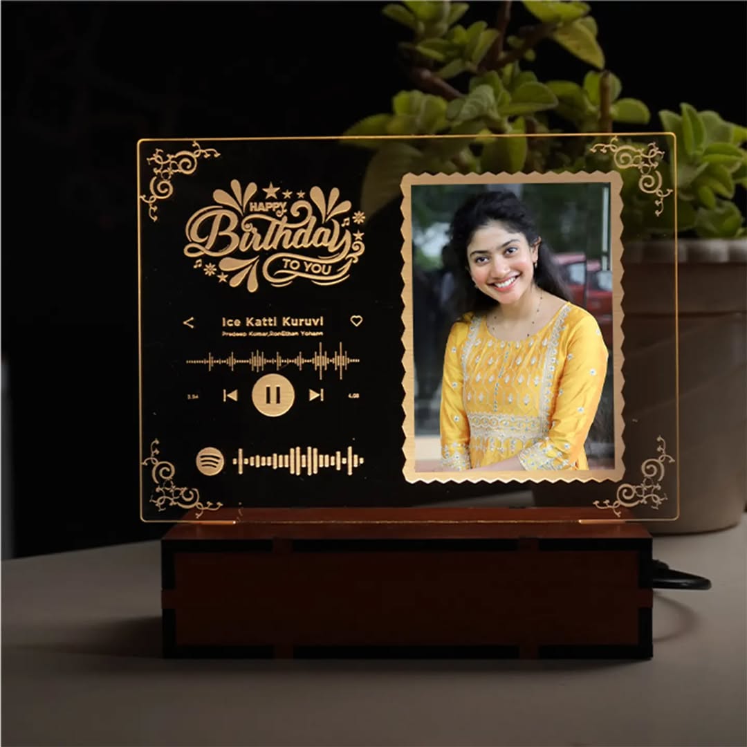 Custom birthday LED acrylic plaque with photo and Spotify song code