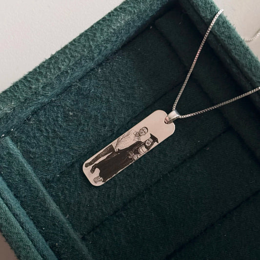 Personalized Photo Sketch Engraving Necklace - Silver Colour