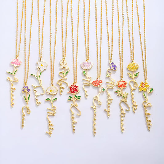 Birth Month Flower Name Necklace