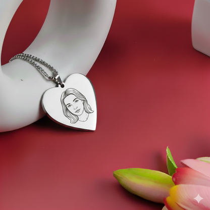 Personalized Photo Engraving Necklace Heart Shape