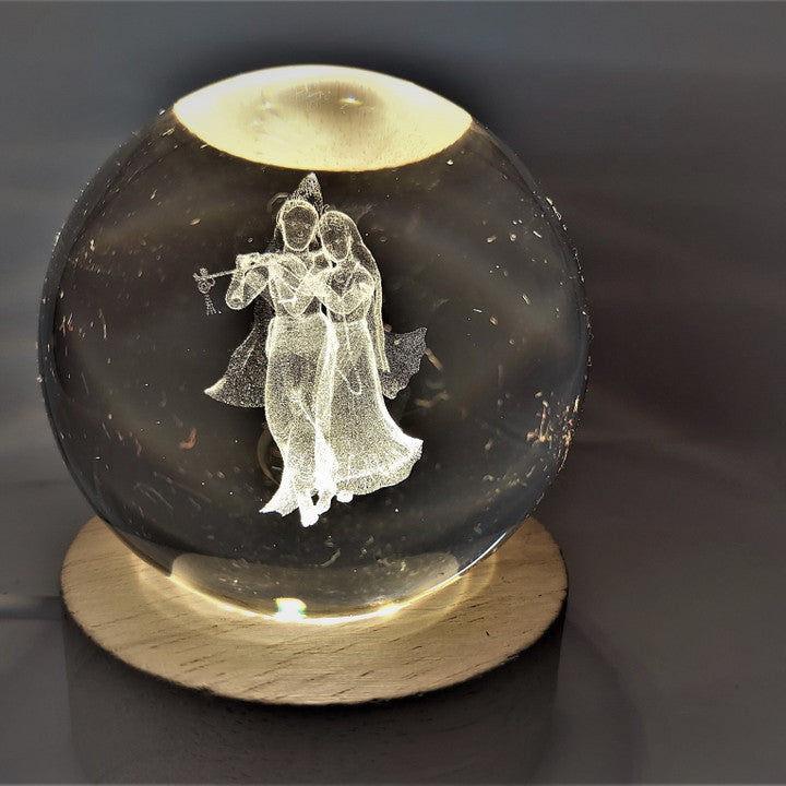 3D Radha Krishna Crystal Ball Lamp
