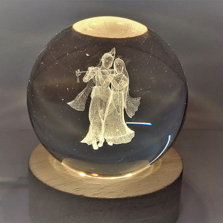 3D Radha Krishna Crystal Ball Lamp