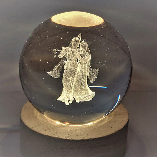 3D Radha Krishna Crystal Ball Lamp