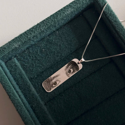 Personalized Eye Sketch Engraving Necklace - Silver Colour