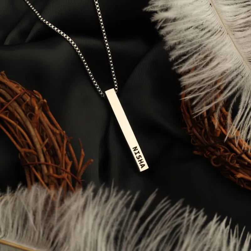 Silver Plated Personalized 3D Bar Pendant