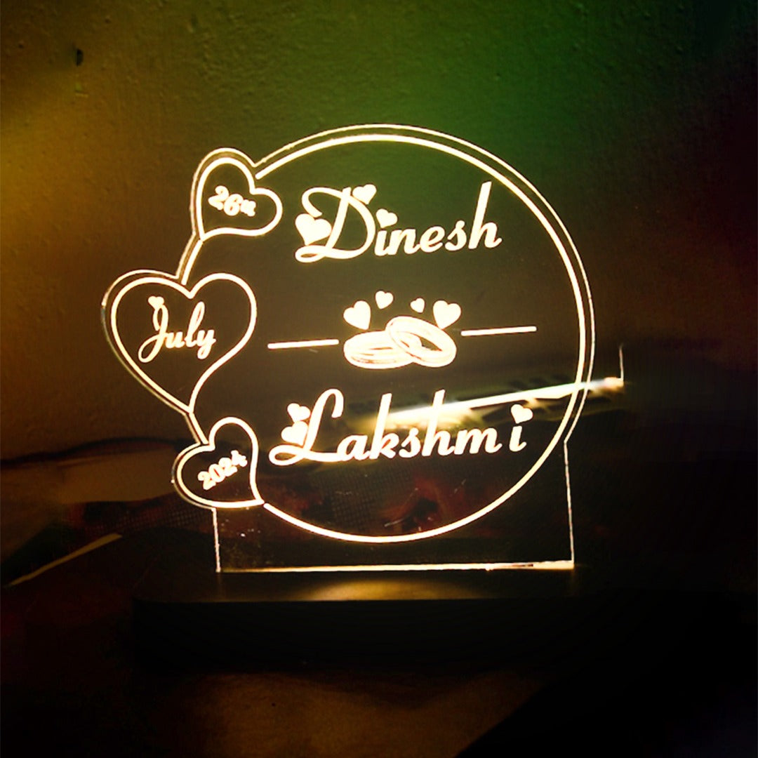 Custom LED acrylic heart names design for romantic couple decor