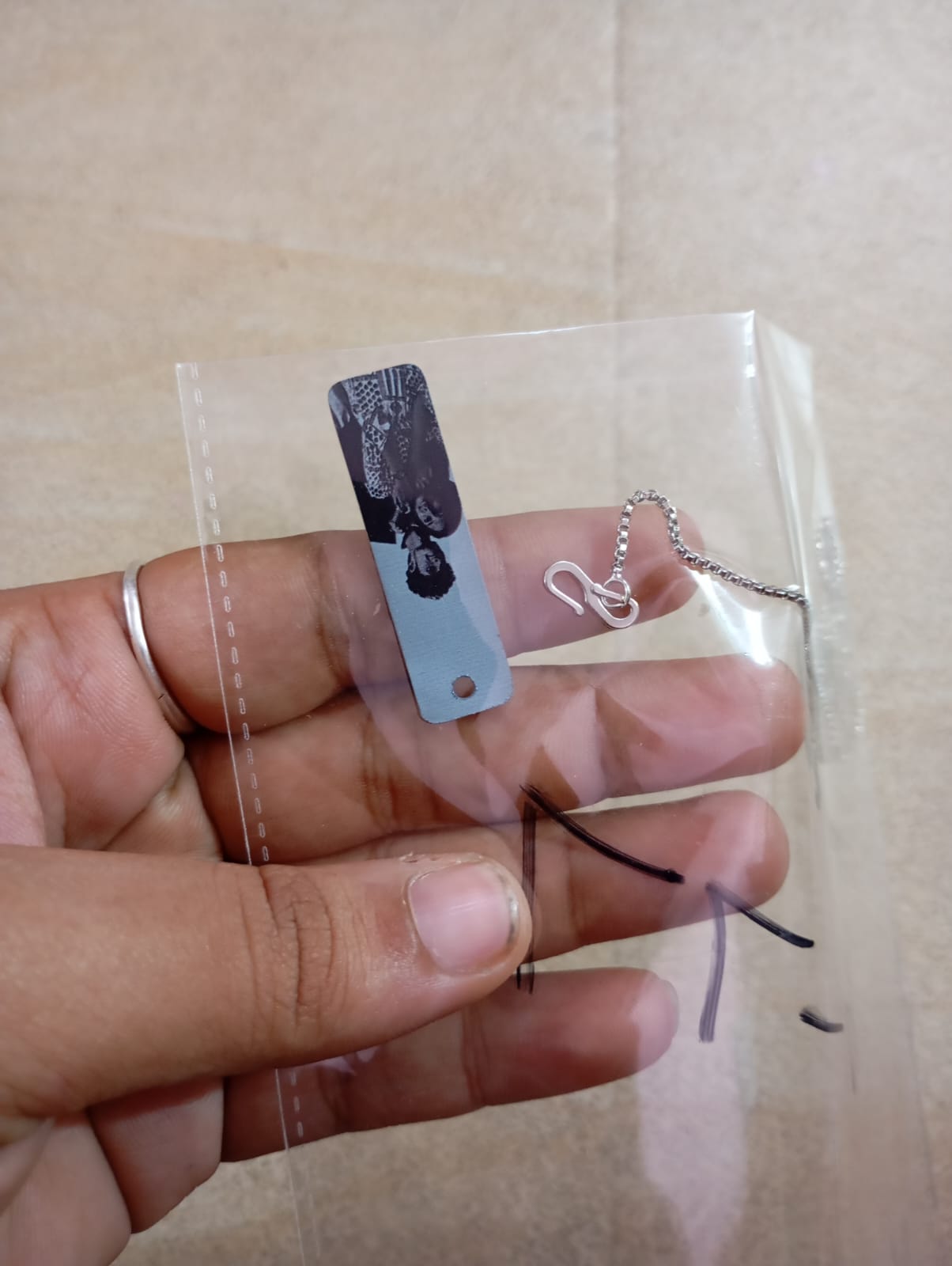 Personalized UV Laser Printed Necklace - Silver Colour - Black and White Print