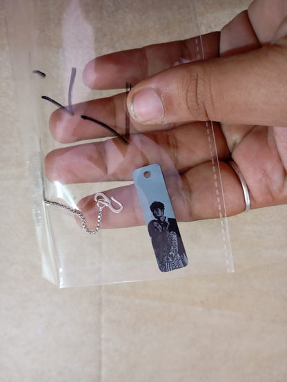 Personalized UV Laser Printed Necklace - Silver Colour - Black and White Print