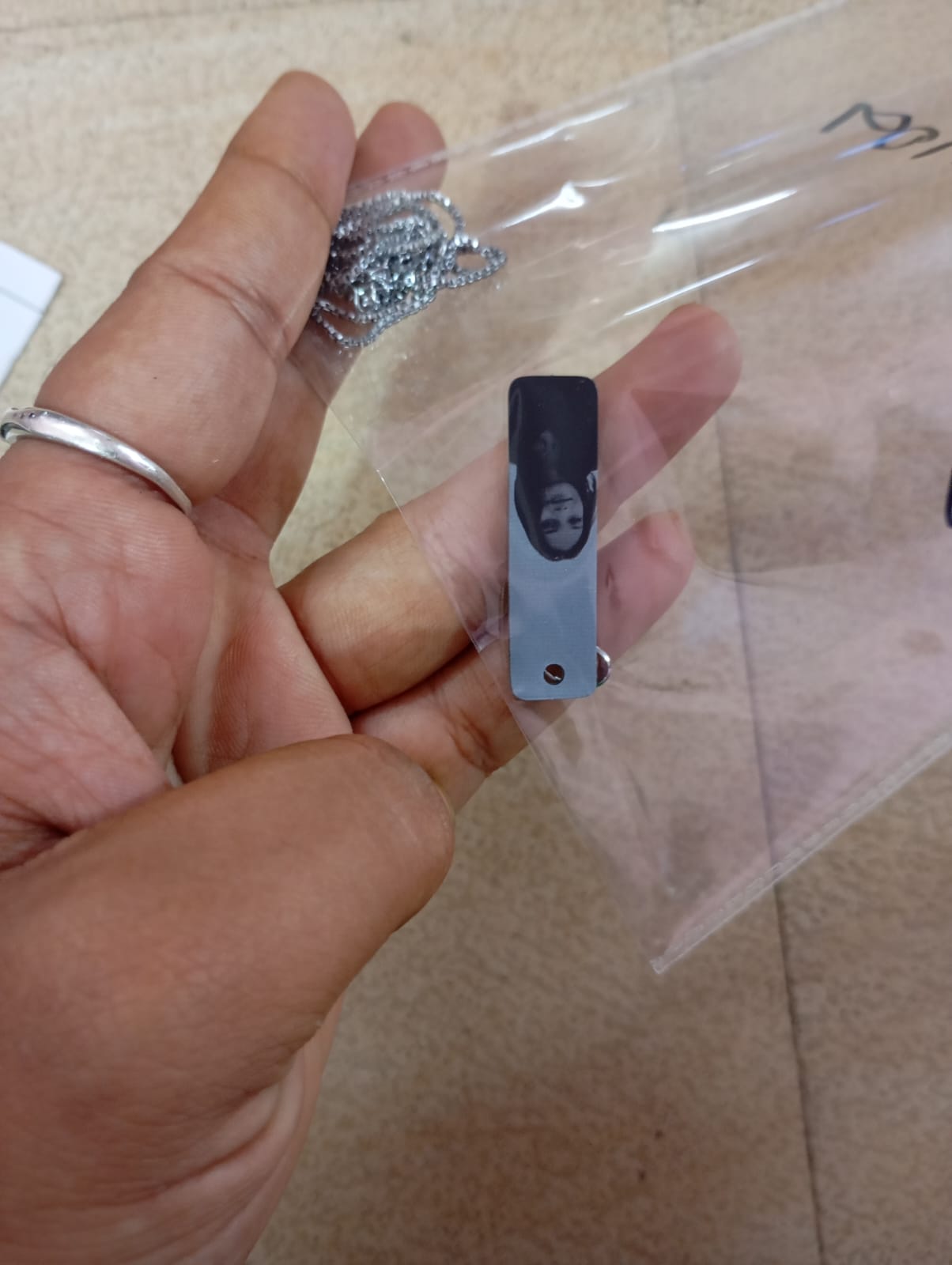 Personalized UV Laser Printed Necklace - Silver Colour - Black and White Print