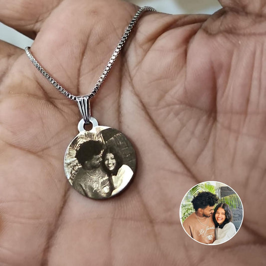 Personalized Photo Engraving Necklace - Round Shape