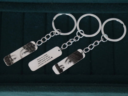 Personalized Eye or Photo Sketch Engraving Keychain - Silver Colour