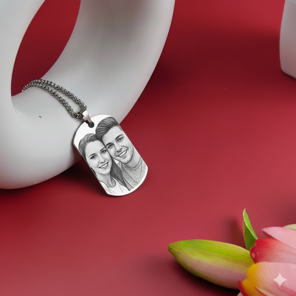 Personalized Photo Engraving Necklace | Army Pendant Shape