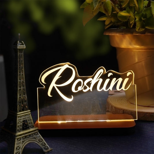 Custom LED acrylic nameplate with elegant script for desk or room decor
