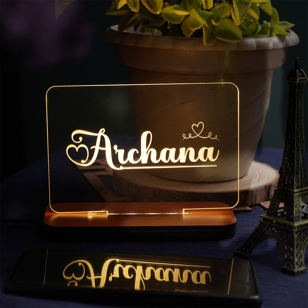 Personalized LED acrylic nameplate with stylish font design