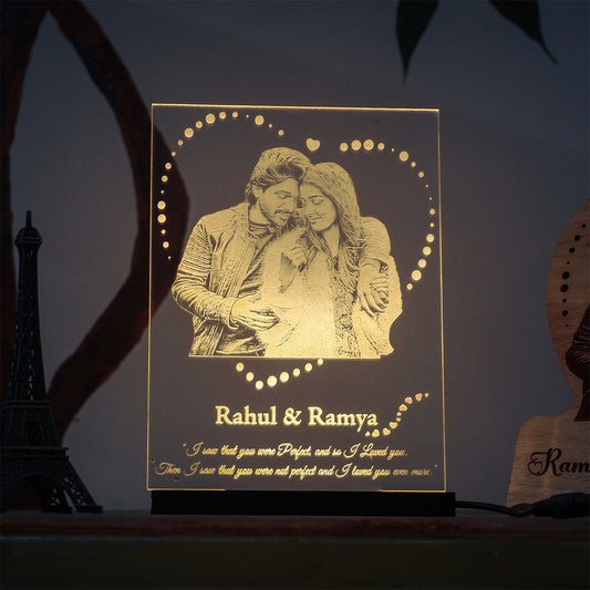 Engraved acrylic photo frame LED plaque with romantic couple photo
