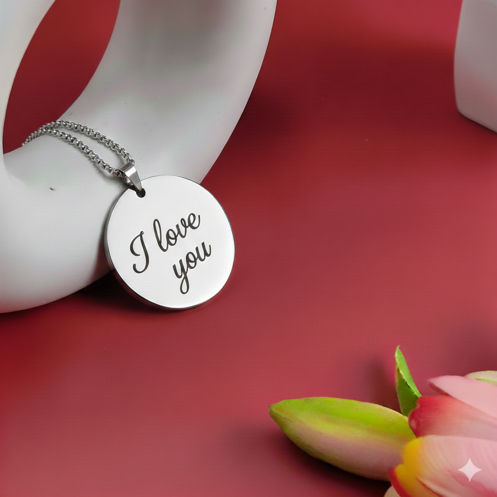 Personalized Photo Engraving Necklace Round Shape