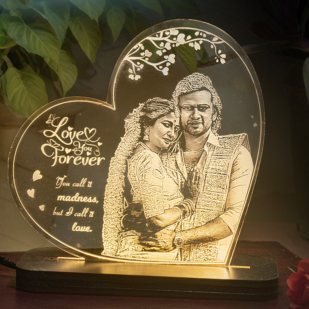 Personalized LED acrylic couple plaque with romantic quote and custom photo