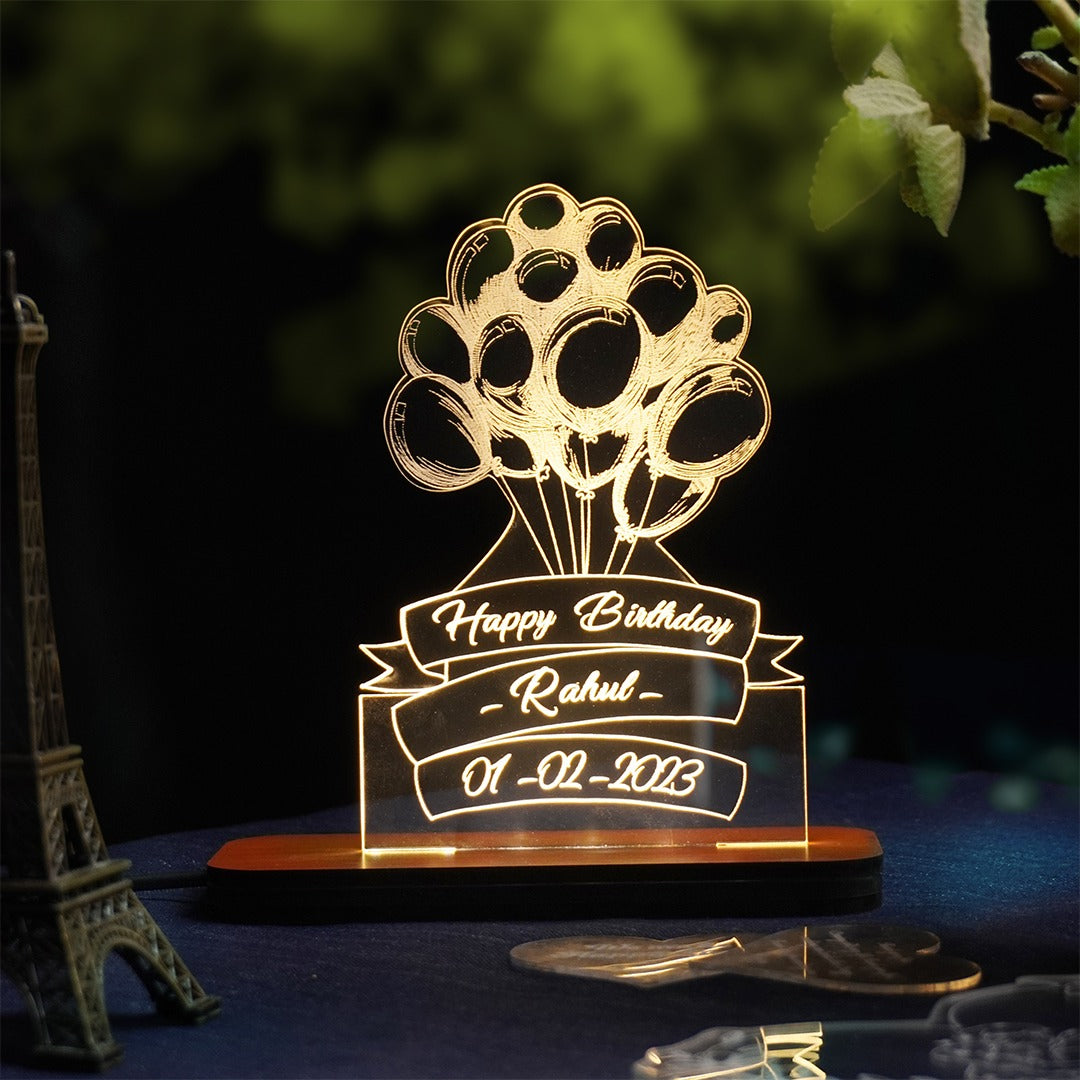 Personalized LED birthday plaque with balloon design and custom name/date