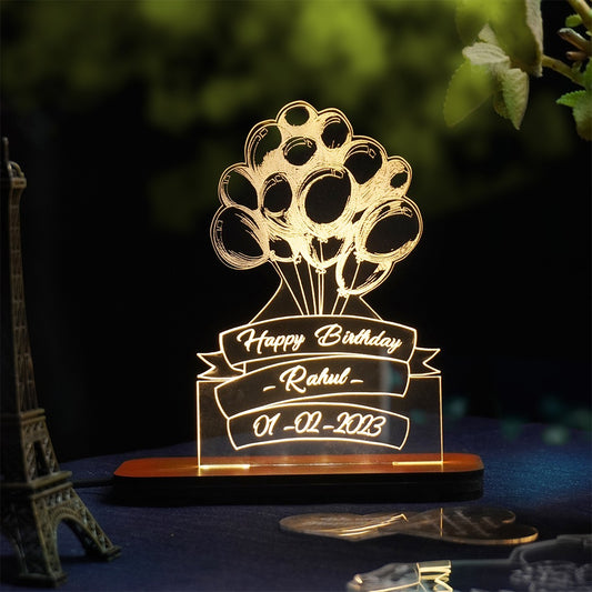 Personalized LED birthday plaque with balloon design and custom name/date